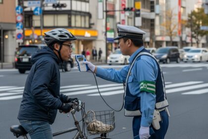 A notícia informa sobre a rigorosa aplicação da lei contra ciclistas que pedalam sob influência de álcool no Japão