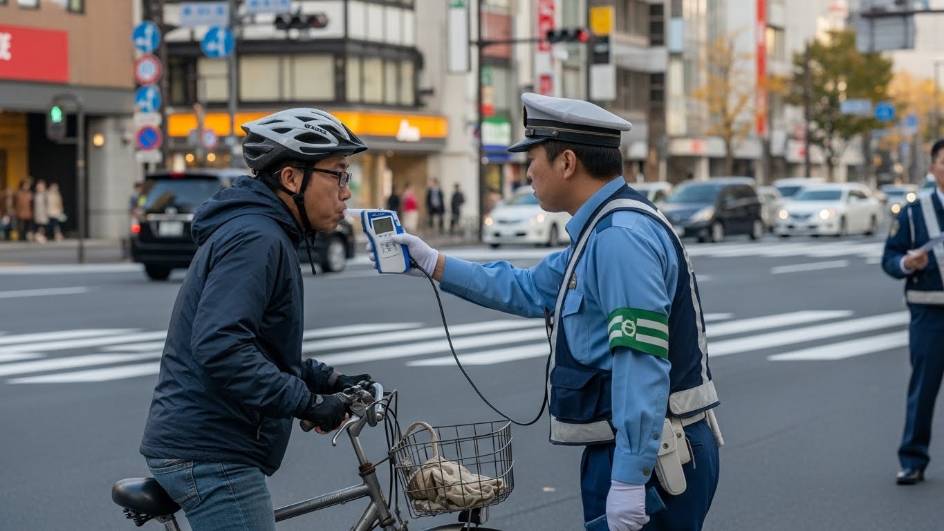 A notícia informa sobre a rigorosa aplicação da lei contra ciclistas que pedalam sob influência de álcool no Japão