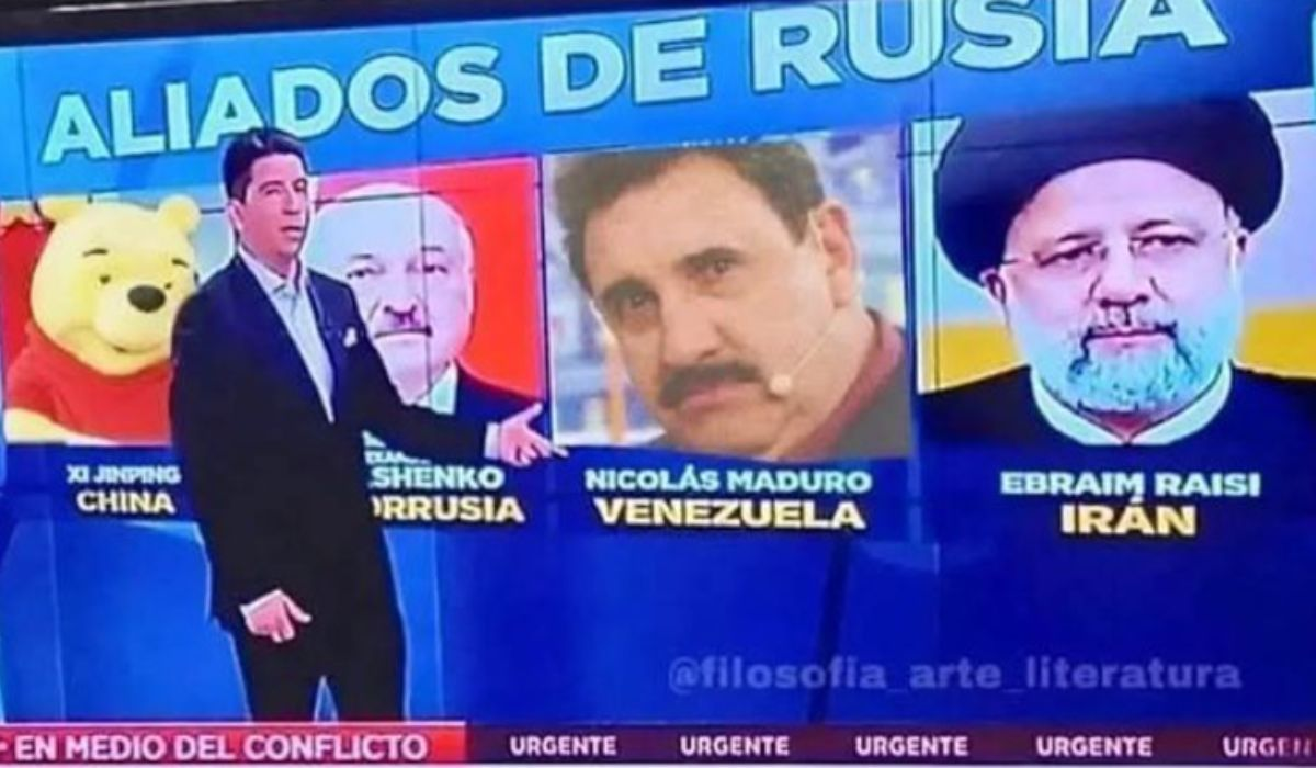 Imagem viral sugere erro de jornal chileno ao confundir Ratinho com Nicolás Maduro, mas conteúdo é montagem e não corresponde à transmissão original.